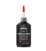 Black bottle of LQT Blade Oil with red cap on white background