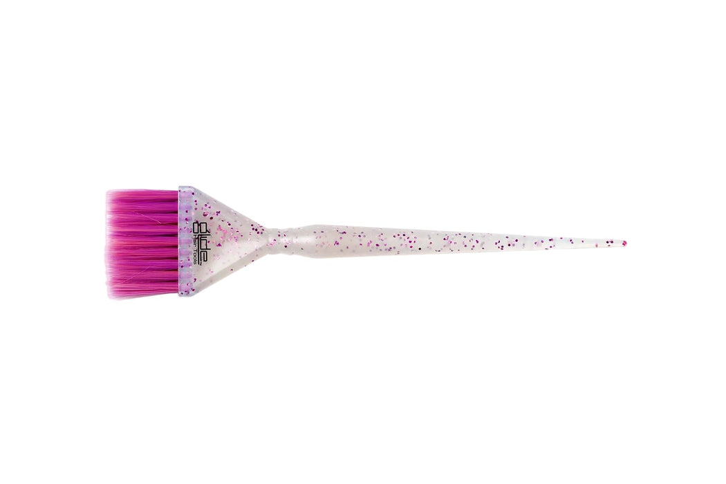 A small sparkle lilac tint brush with pink bristles and a flat handle.