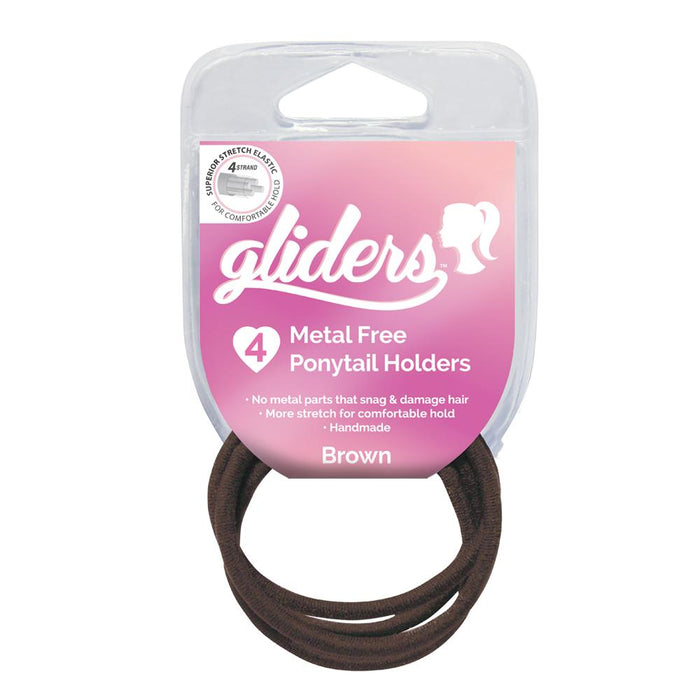 Gliders - Metal Free Hair Ties 4pc / Brown