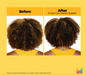 Before and after comparison of hair using a 'Curl Can Dream System' on a yellow background.