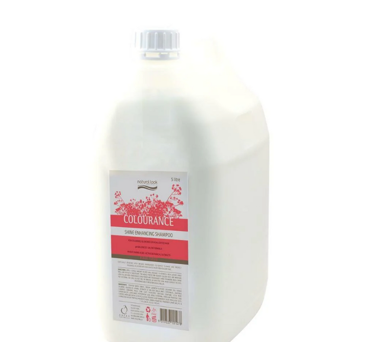 Bottle of Colournance shampoo with a white label on a white background