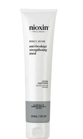 Nioxin Anti-breakage Mask in a white tube with gray and black text, indicating the product is a scalp purifying exfoliator designed for stronger hair.