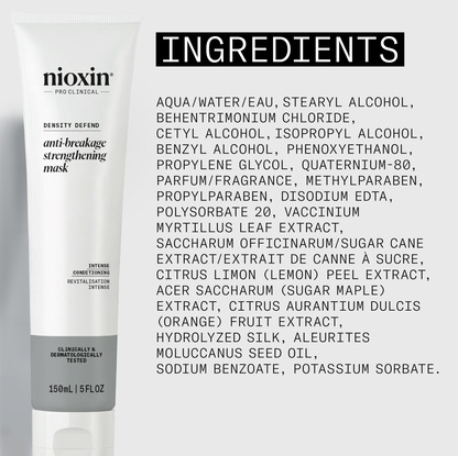 Nioxin hair mask tube with a list of ingredients on a white background