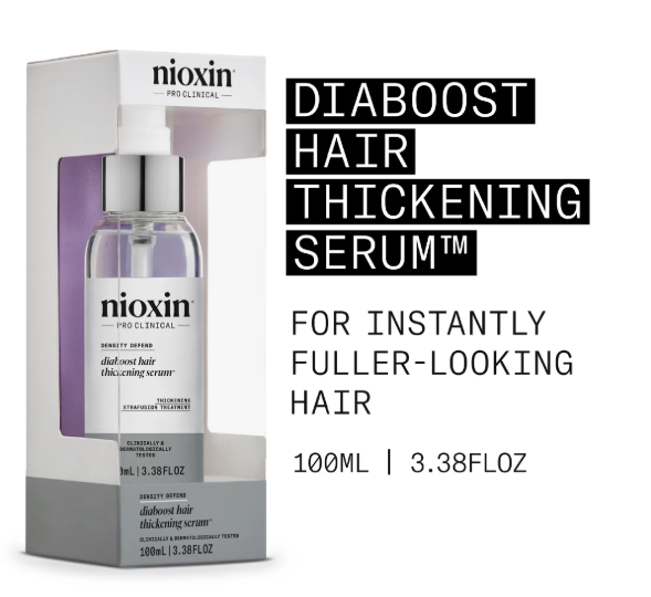 Nioxin Diaboost hair thickening serum packaging on a white background