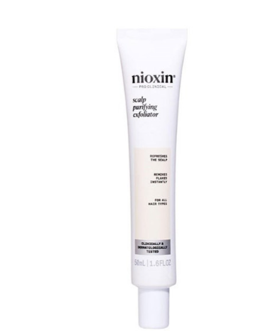 Nioxin Scalp Purifying Exfoliator in a white tube with product information and branding