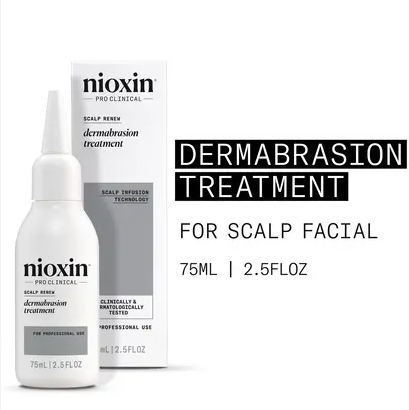 Nioxin dermabrasion treatment bottle and packaging on a white background