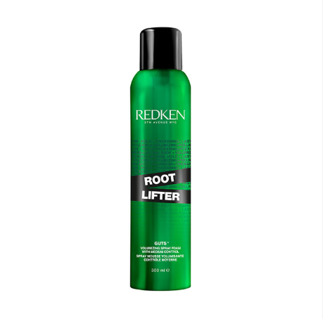 Green bottle of Redken Root Lifter on a white background
