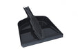 Black dustpan and brush set on a white background