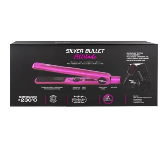 Silver Bullet- Attitude Ceramic Hair Straightener Pink