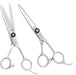 Pair of silver hairdressing scissors on a white background