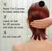 Instruction graphic showing how to apply a hair product. A woman with wet auburn hair is shown from the back, with a hand smoothing the hair.