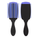 Two black hairbrushes shown side by side on a plain white background, one displaying the blue bristles and the other showing the smooth black face.