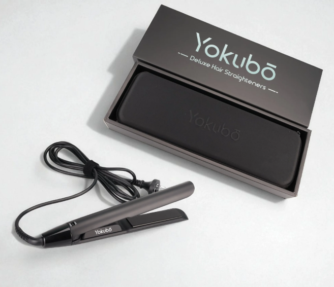 Yokubo hair straightener with packaging on a white background