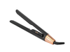 Black hair straightener with rose gold accents on a white background